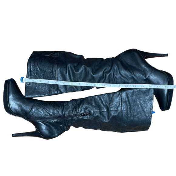 Women's 4.5 In. Stiletto Heel Black Platform Knee High Boots Inside Zip Sz.37 - Picture 6 of 9